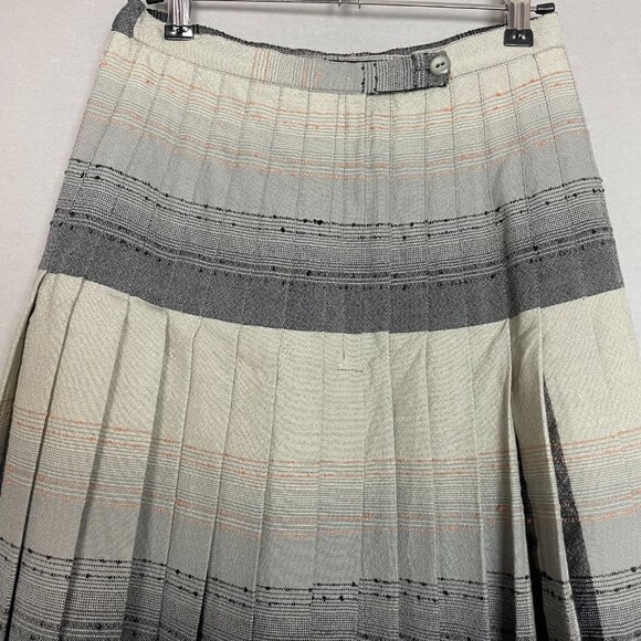 Vintage Pleated Skirt Reversible Wool Gray‎ Black Cream Women 70s 80s Stripes - Picture 7 of 16